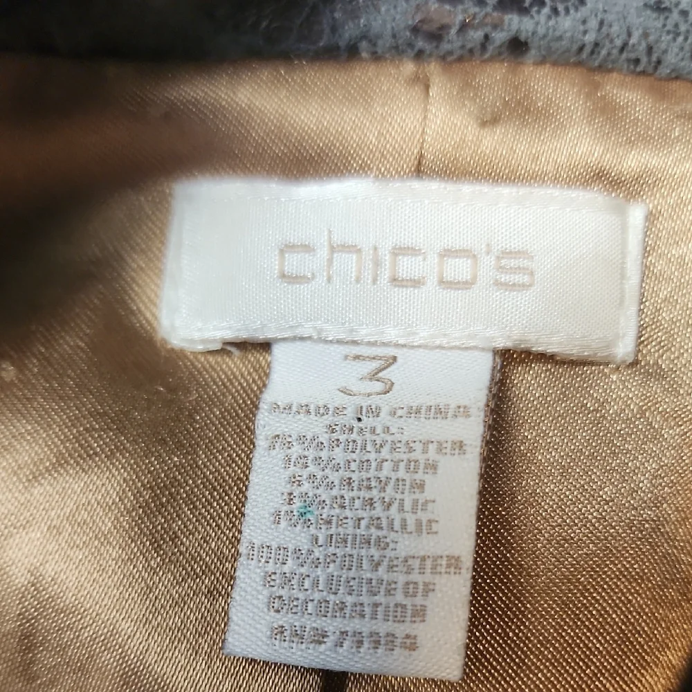 CHICO'S| Brown Bronze Copper Tweed Metallic‎ Full Zip Gold Lined Jacket | XL 16